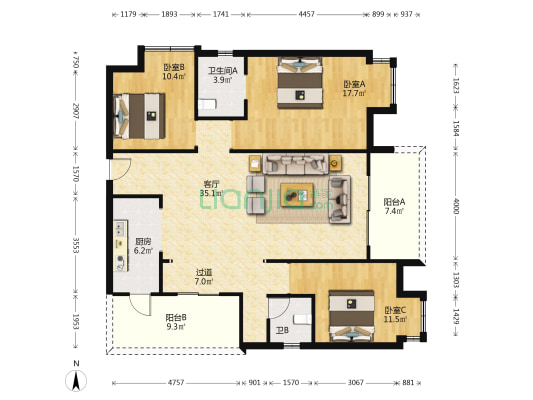 中盛·金尊御府 3室1厅2卫 130平方