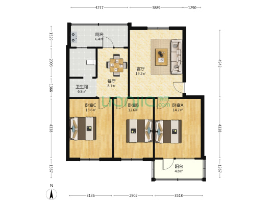 移动公司宿舍 3室2厅1卫 100平方
