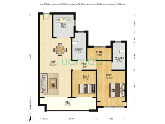碧桂园玖玺 3室1厅2卫 123平方