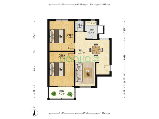 振兴苑小区 2室1厅1卫 72平方