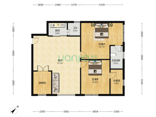 公园路23号 2室1厅2卫 109平方