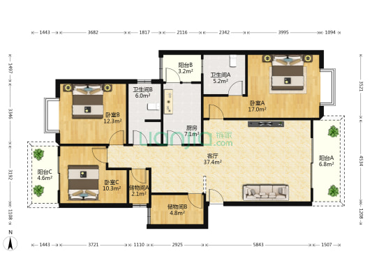 锦城汉府 3室1厅2卫 134平方