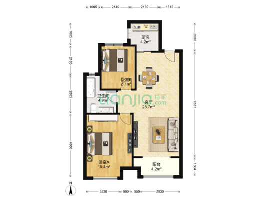 金科世界城C区 2室1厅1卫 86平方