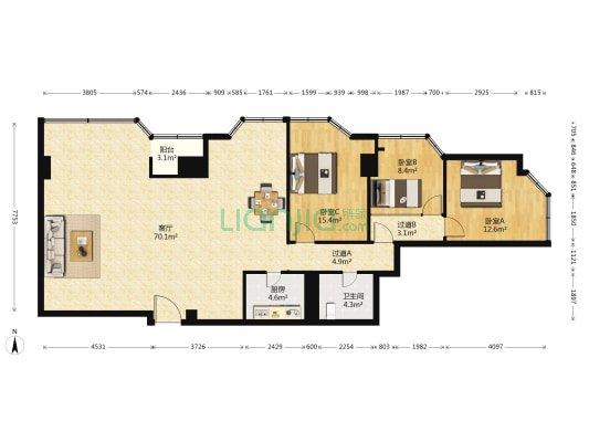 世界贸易中心 3室1厅1卫 166平方