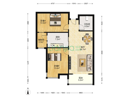 恒大山水城 2室1厅1卫 97平方