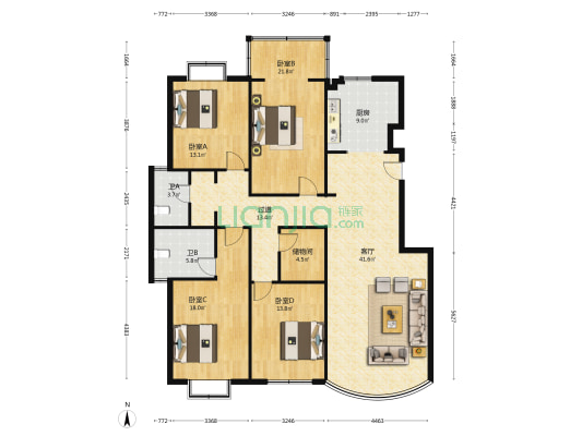 五三大道42号 4室1厅2卫 178平方