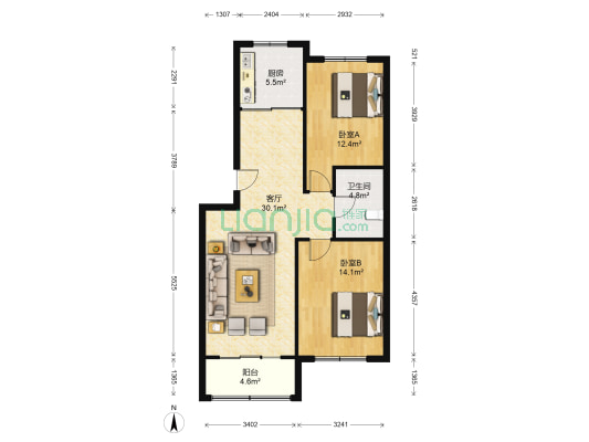 正兴福海苑 2室1厅1卫 87平方