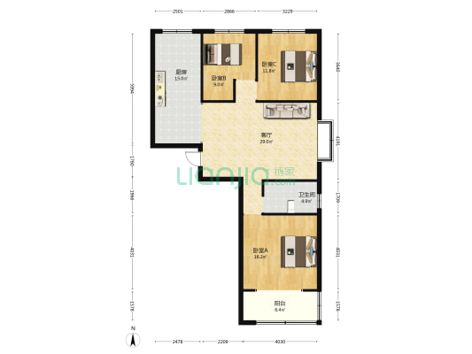 金东世纪城悦浦 3室1厅1卫 121平方