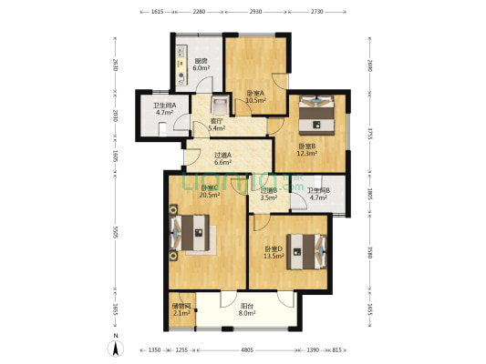 宝利国际 4室1厅2卫 143平方