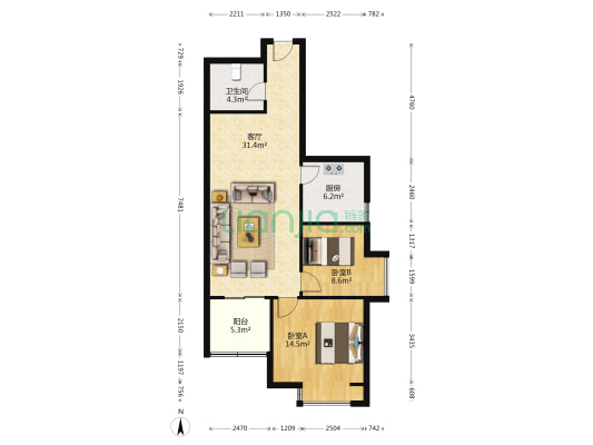 尚福园 2室1厅1卫 92平方