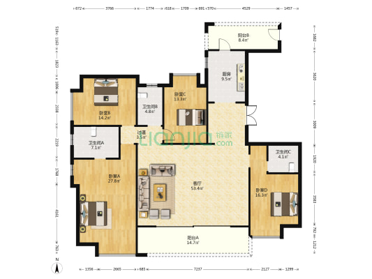 昆明融创文旅城花语海南区 4室1厅3卫 201平方