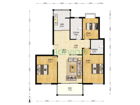 金柏大厦 3室1厅2卫 142平方