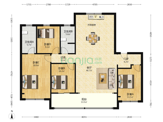 招商序 4室1厅2卫 160平方