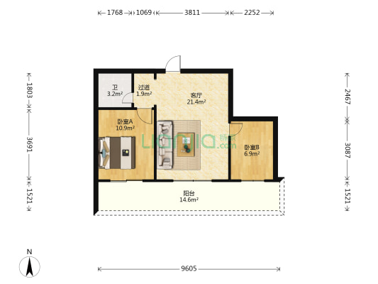 侨盛花园 2室1厅1卫 62平方