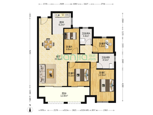 茗悦华庭 4室1厅2卫 127平方