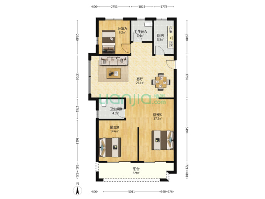 湘水名庭 3室1厅2卫 120平方