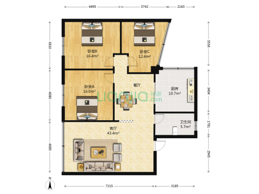 长寿路 3室1厅1卫 106平方