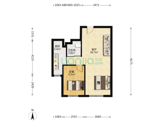 珍珠公馆 1室1厅1卫 64平方