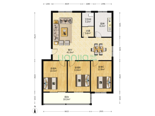 盛世家园小区 3室1厅1卫 127平方