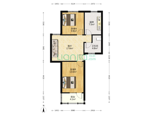 骆苑小区 2室1厅1卫 74平方