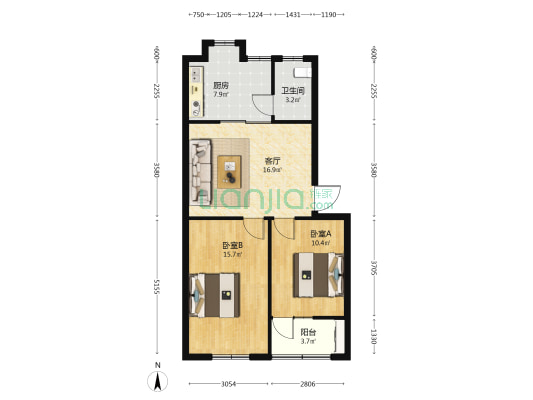 跃溪小区 2室1厅1卫 69平方