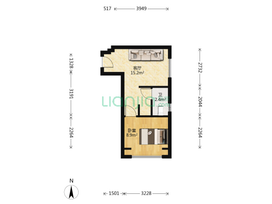 绿地璀璨家园3期 1室1厅1卫 45平方