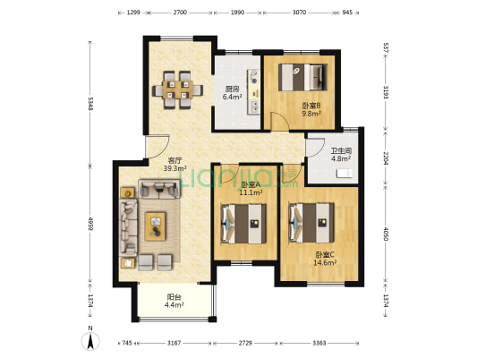 徐杨小区 3室1厅1卫 109平方