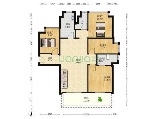 深业松湖云城 4室1厅2卫 119平方