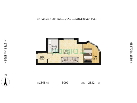东方星座酒店式公寓 1室1厅1卫 44平方