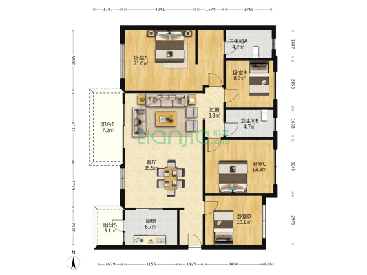 领地金科蘭台府 4室1厅2卫 142平方