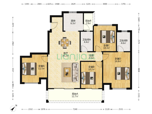 融创春澜府 4室1厅2卫 143平方