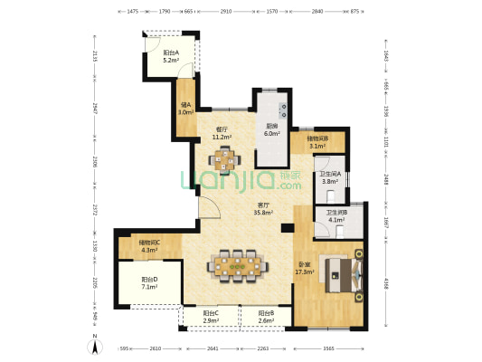 德信大江源著 1室2厅2卫 139平方