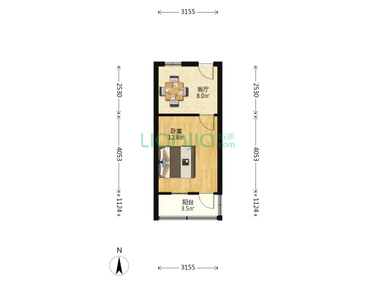 凤山路125号 1室1厅0卫 37平方
