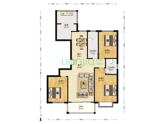 鸿仕睿园 3室2厅2卫 141平方