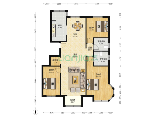 幸福嘉园 南北通透三居 安静适宜 生活方便-户型图