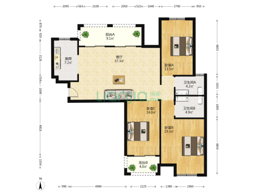 盛荟 3室1厅2卫 132平方