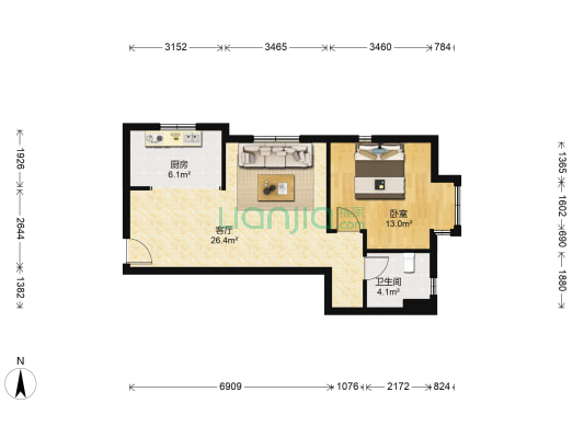 尚书苑 1室1厅1卫 68平方