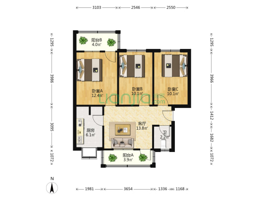 庆丰街39号 3室1厅1卫 78平方