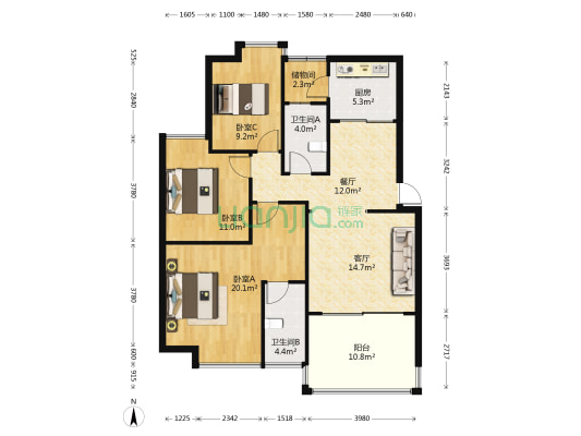 冠泰水晶郦城 3室2厅2卫 120平方