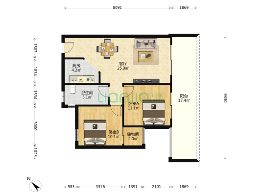 翠屏·凤凰水城 2室1厅1卫 72平方