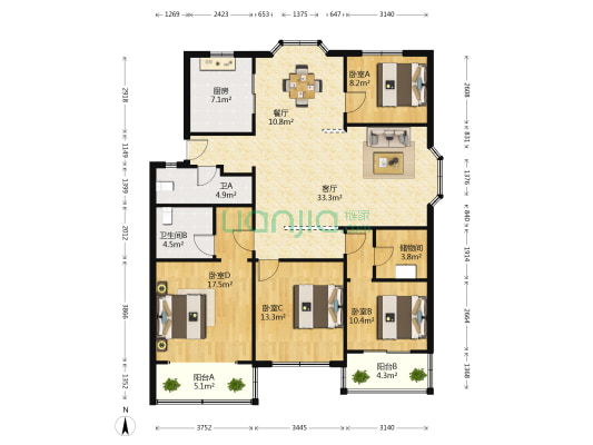 百合花园 4室2厅2卫 145平方