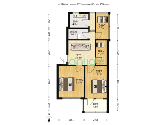 带湖路17号 4室1厅1卫 68平方
