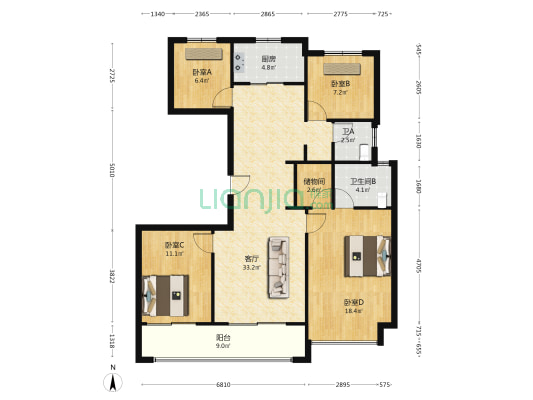 璞悦ONE 4室1厅2卫 130平方