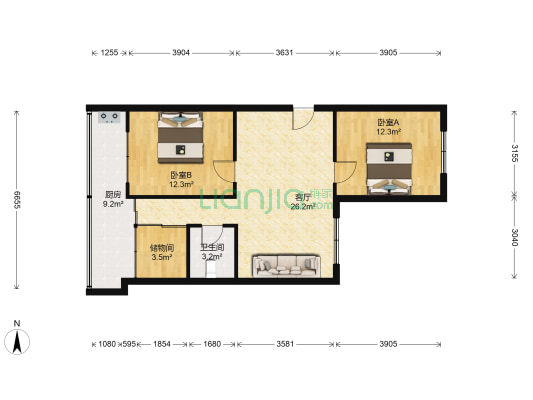 建筑公司家属院二期 2室1厅1卫 77平方