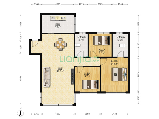 银光庭园 3室1厅2卫 113平方