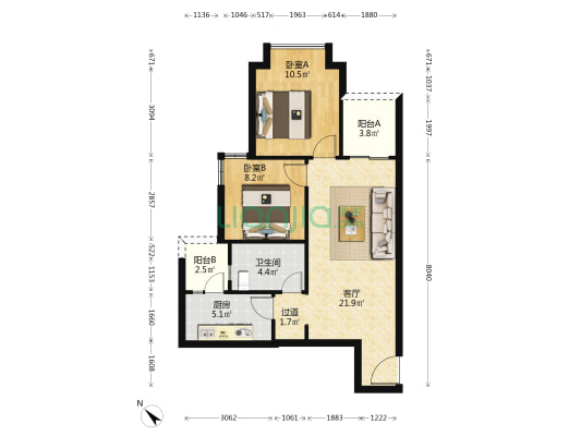 恒大林溪郡五组团 2室1厅1卫 74平方