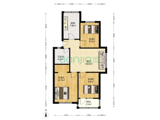 新安小区 3室1厅1卫 84平方