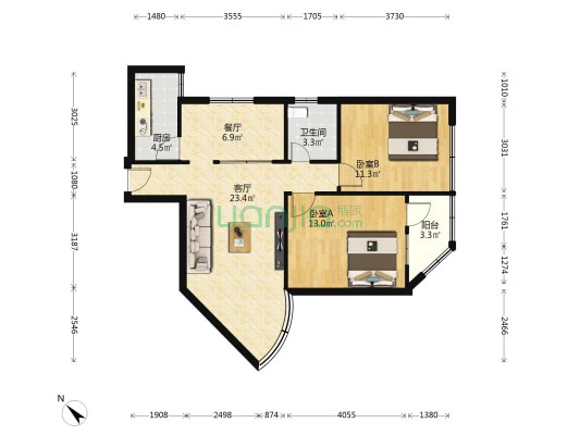 火炬大厦 2室2厅1卫 95平方