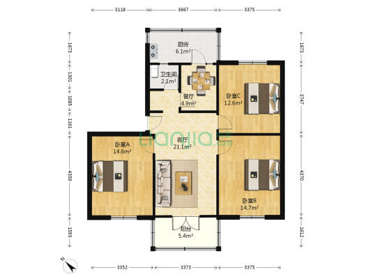 忠烈祠西街80号 3室2厅1卫 86平方