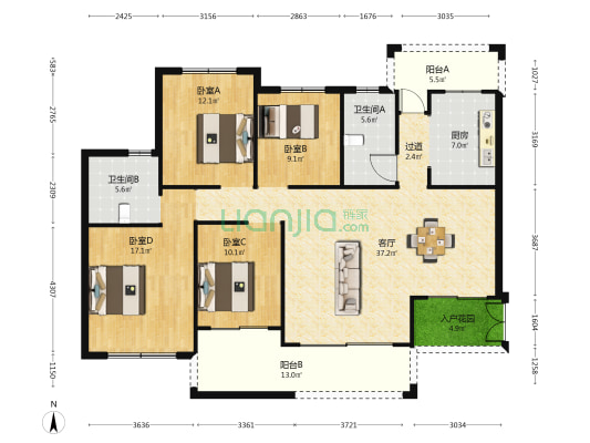 湘诚德峰小区B区 4室1厅2卫 155平方